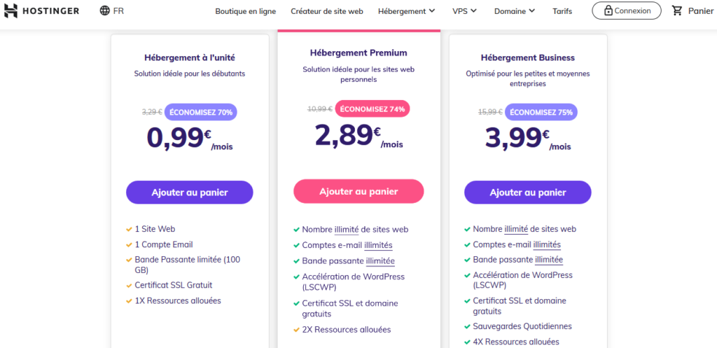 Hébergement illimité Hostinger