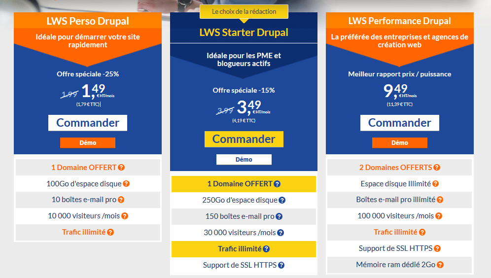 Hébergements pour Drupal LWS